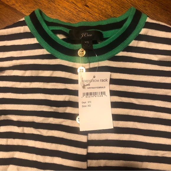 NEW J. Crew Tipped Caryn Striped Cardigan in Navy/Ivory/Green - size XS! - Picture 9 of 9